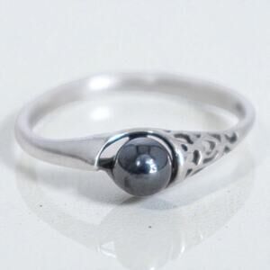 Vintage Sterling Silver 925 Hematite Ball Dainty Stacking Ring Size 10 2g Boho